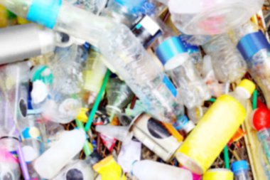 Atık çöp plastik şişe arka plan, plastik atık doku görüntü bulanık