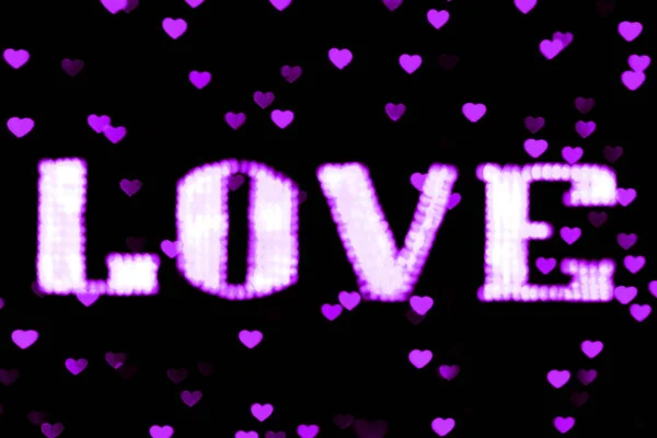 Blurred Text Purple Love Sign Led Bokeh Neon Light Purple — Stock Photo, Image