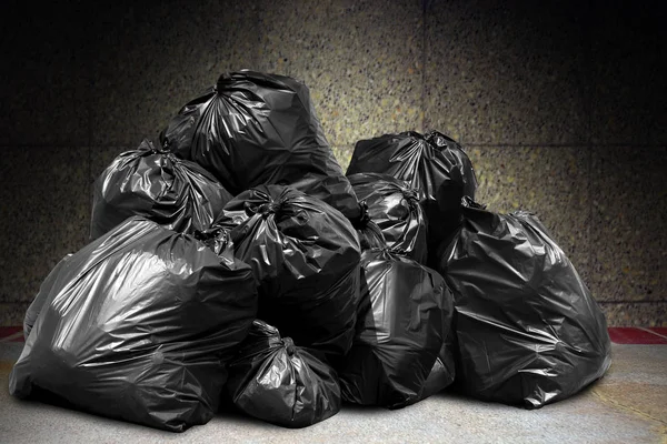 Garbage Pile Lots Dump Many Garbage Plastic Bags Black Waste — Stock Photo, Image