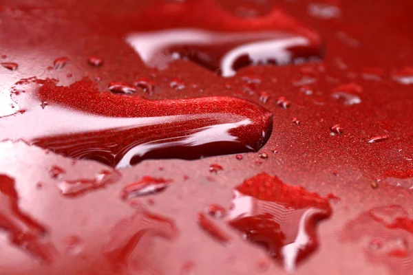 Wassertropfen Nass Auf Roter Motorhaube Wassertropfen Auf Roter Textur Wassertropfen — Stockfoto