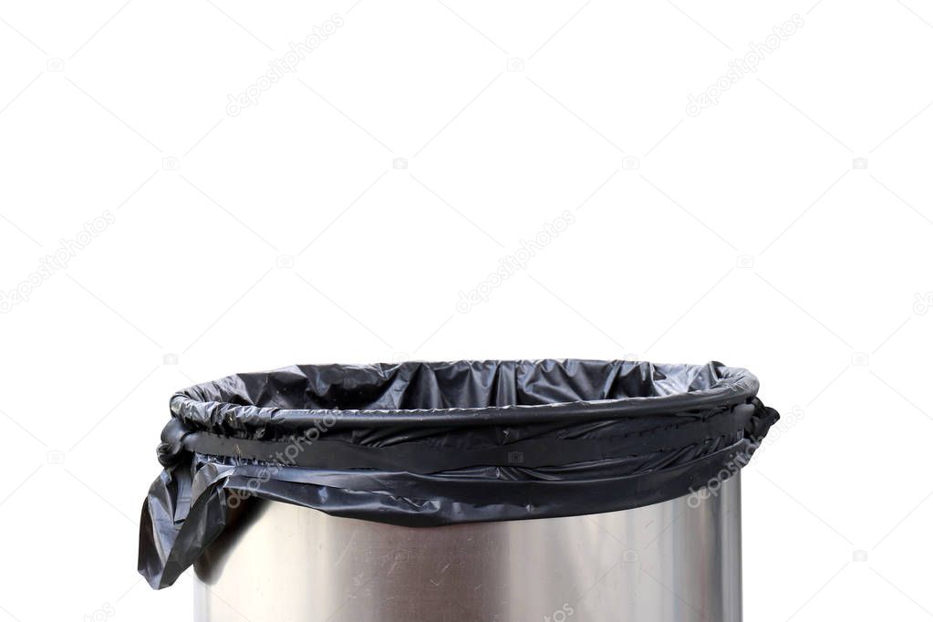 stainless bin for waste on white background, bin for waste garbage recycle