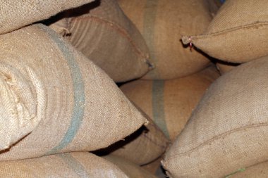 çuval pirinç, depo, ambar, arka plan için pirinç çuval pirinç çuvallarda yığını çuvallarda pirinç