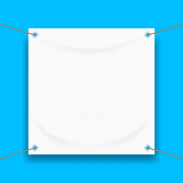 Banner Vinil Branco Isolado Moldura Azul Quadrada Branco Simular Tecido — Vetor de Stock