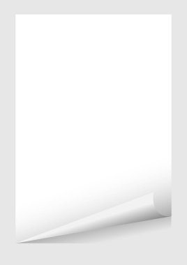 Beyaz a4 kağıt boş kıvrım köşe şablonu gri zemin üzerinde izole edilmiş, kağıt kıvrımlı beyaz a4 kağıt şablon çerçeve elementi grafik kart reklamcılığı ve a4 pankart tanıtımı için