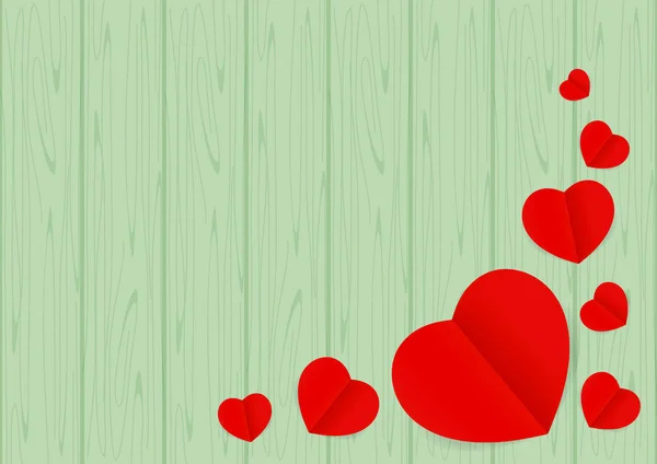 Legno Verde San Valentino Sfondo Spazio Copia Forma Cuore Rosso — Vettoriale Stock