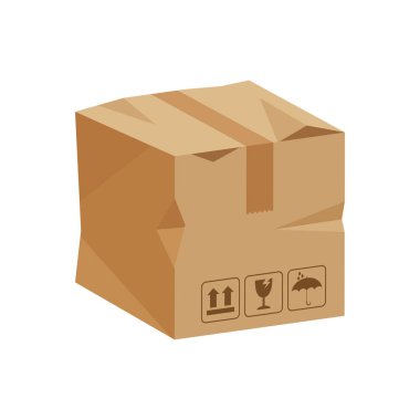 hasarlı sandık kutuları 3d, kırık karton kutu kahverengi, düz stil karton koli kutuları, ambalaj kargo, izometrik kutular kahverengi, ambalaj kutusu kahverengi simgesi, sembol karton kutu beyaz arka plan üzerinde izole