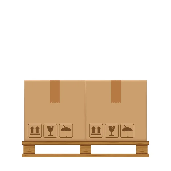 Cajas Cajón Dos Paleta Arbolada Paleta Madera Con Caja Cartón — Vector de stock