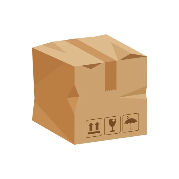 损坏的箱体3D 破碎的纸板箱棕色 扁平风格的纸板包裹盒 包装货物 等轴测箱棕色 包装盒棕色图标 符号纸箱隔离在白色背景 — 图库矢量图片
