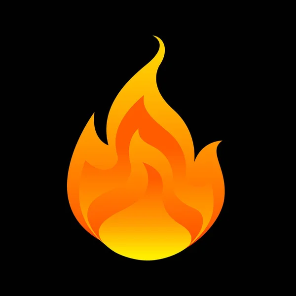 Płomień Kula Ognia Czarnym Tle Ogień Palić Symbol Ikona Płomieni — Wektor stockowy