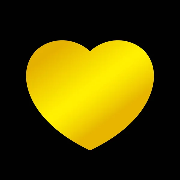 Forma Cuore Oro Isolato Sfondo Nero Icona Forma Cuore Oro — Vettoriale Stock