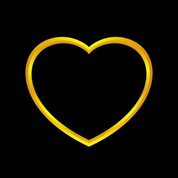 золотая форма сердца, выделенная на черном фоне, икона в форме золотого сердца, логотип золотого сердца, изображение символа в форме золотого сердца для графического элемента оформления украшения
