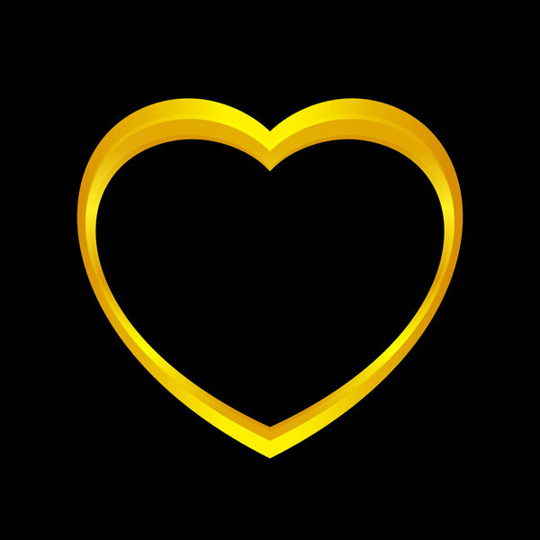 золотая форма сердца, выделенная на черном фоне, икона в форме золотого сердца, логотип золотого сердца, изображение символа в форме золотого сердца для графического элемента оформления украшения
