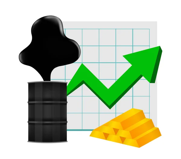 Petróleo Bruto Com Apontando Gráfico Símbolo Barra Ouro Seta Verde — Vetor de Stock