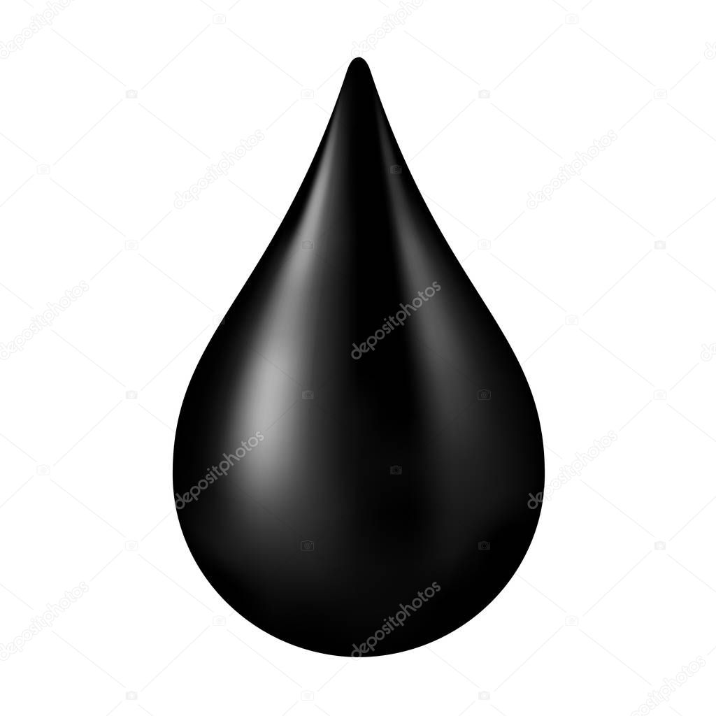 black crude oil drop isolated on white background, icon of drop of crude oil or petroleum, black crude oil drop and spill symbol, lubricant oil logo illustration