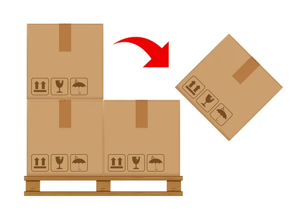 Cajas Cartón Paleta Arbolada Símbolo Flecha Roja Para Concepto Disposición — Vector de stock