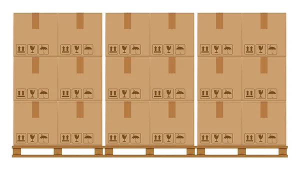 Crate Boxes Wooded Pallet Wood Pallet Cardboard Box Factory Warehouse — Stock Vector