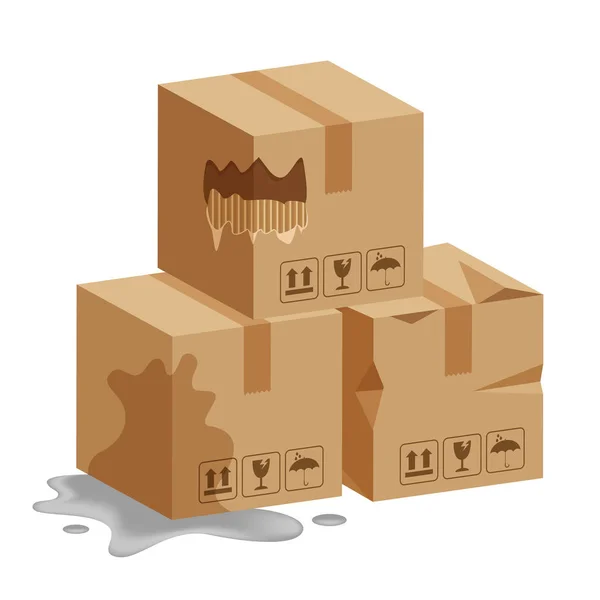 Cajas Cartón Dañadas Caja Cartón Rota Cajas Cartón Estilo Plano — Vector de stock