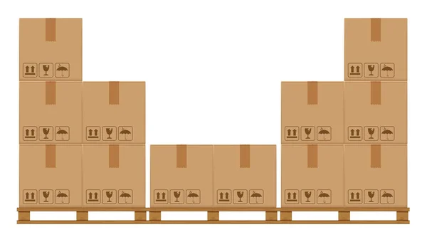 Cajas Cajón Paleta Arbolada Paleta Madera Con Caja Cartón Almacenamiento — Vector de stock