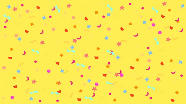 Colorido Simple Fiesta Confeti Volando Sobre Fondo Amarillo Estrella Cinta — Vector de stock