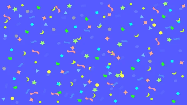 Colorido Simple Fiesta Confeti Volando Sobre Fondo Azul Estrella Cinta — Vector de stock