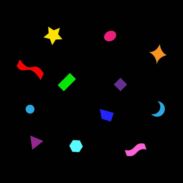 Renkli Basit Parti Konfeti Siyah Yıldız Kurdele Konfeti Glitter Geometrik — Stok Vektör