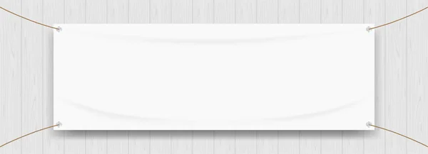 Vinyl Banner Blank Vit Isolerad Trä Ram Bakgrund Vit Mock — Stock vektor