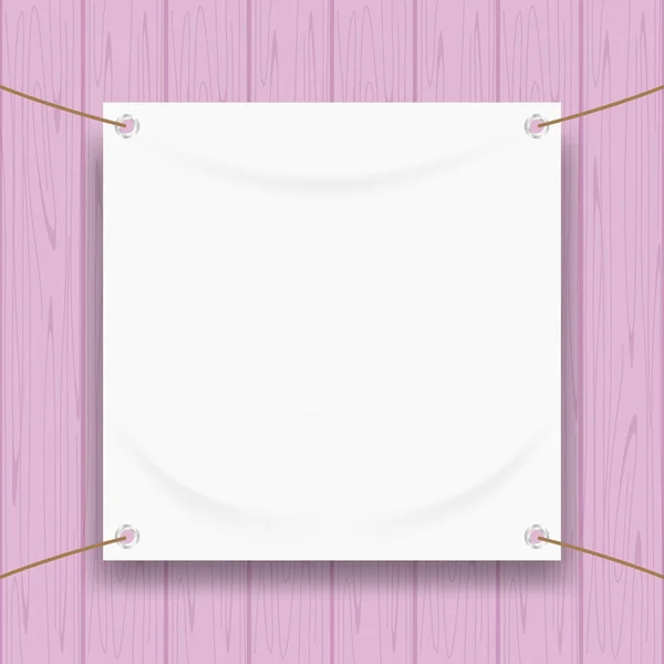 vinyl banner blank white isolated on purple pastel wood frame, mock up textile fabric empty of banner advertising stand hanging, indoor outdoor fabric mesh vinyl backdrop for presentation frame poster