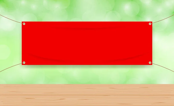 Vinyl Blank Red Green Bokeh Background Wood Plank Table Mock — Stock Vector