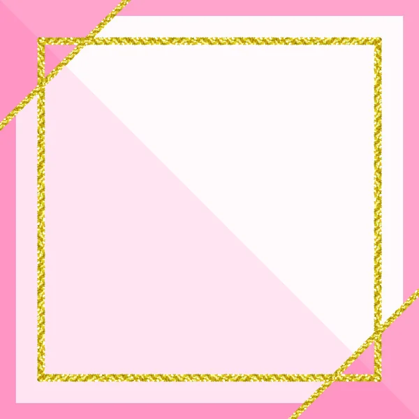 Mall Banner Med Gyllene Glitter Ram Mjuk Rosa Pastell Bakgrund — Stock vektor