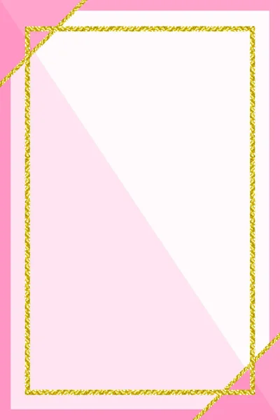 Mall Banner Med Gyllene Glitter Ram Mjuk Rosa Pastell Bakgrund — Stock vektor