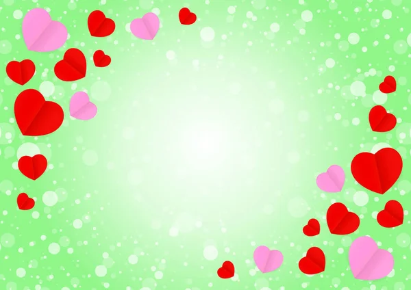 Boş Yeşil Çerçeve Şablon Afiş Için Kırmızı Pembe Kalp Şekli — Stok Vektör
