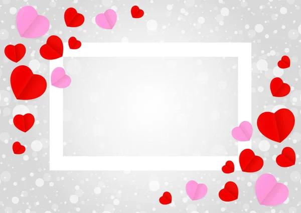 empty white frame and red pink heart shape for template banner valentines card grey background, many hearts shape on grey for valentine backgrounds, image grey with heart-shape decoration