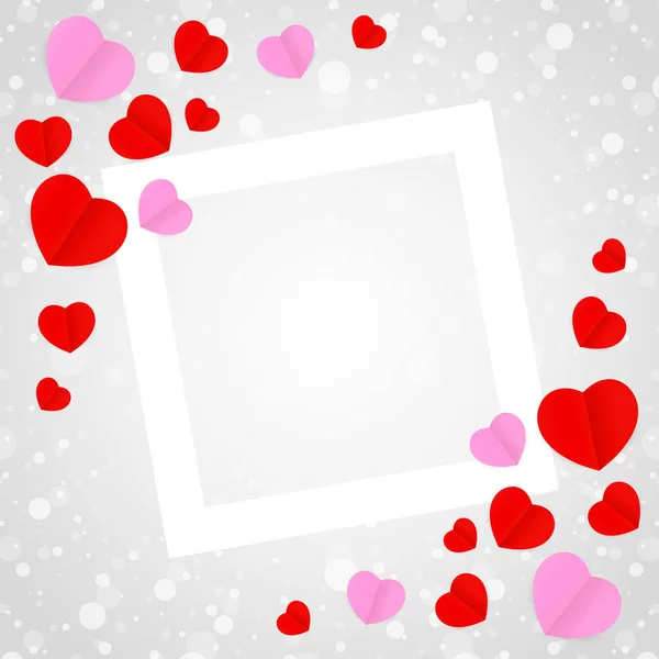 Квадратная Белая Рамка Красно Розовая Форма Сердца Шаблона Баннер Валентинки — стоковый вектор