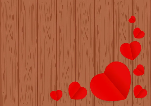 Legno Marrone San Valentino Sfondo Spazio Copia Forma Cuore Rosso — Vettoriale Stock