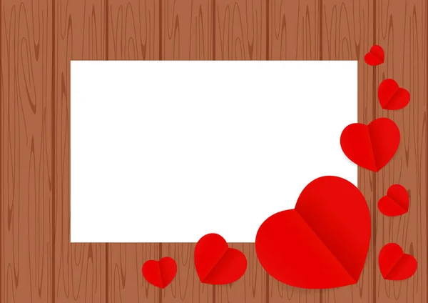 Red Hearts Shape Brown Wood Pastel Color Soft Banner Background — Stock Vector