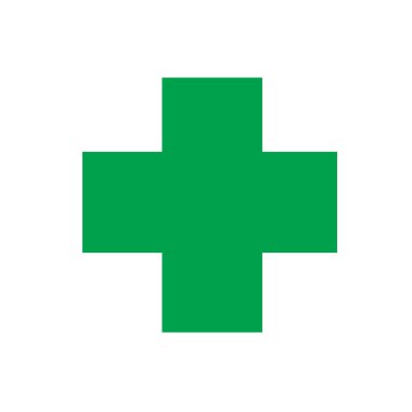 Beyaz arkaplanda izole edilmiş yeşil haç temel şekilleri, geometrik haç simgesi, 2d şekil haçı, çocukların öğrenmesi için sanat geometrik çapraz biçimi