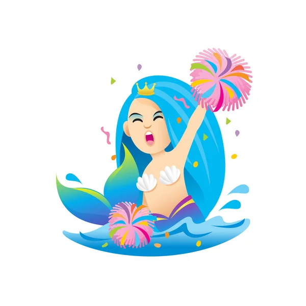 Personaje Dibujos Animados Sirena Lindo Aislado Sobre Fondo Blanco Hermosos — Vector de stock