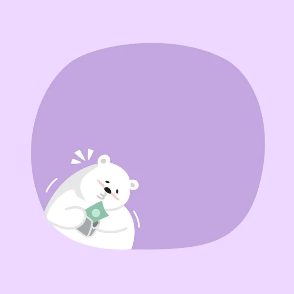 Urso Branco Personagem Desenho Animado Bonito Fundo Cor Pastel Roxo — Vetor de Stock