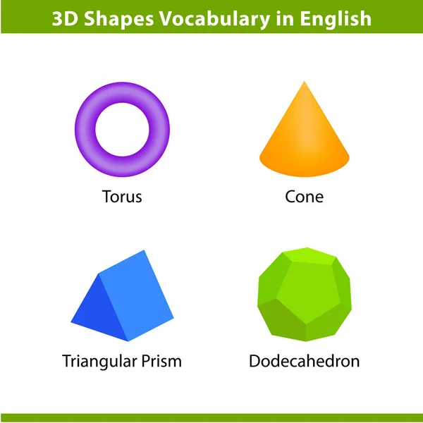 Shapes Woordenschat Instellen Het Engels Met Hun Naam Clip Art — Stockvector