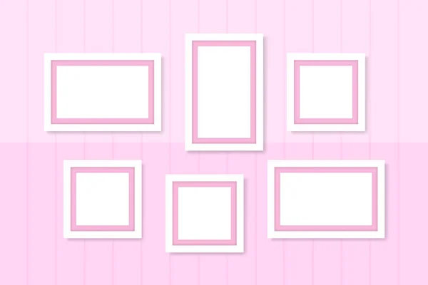 Picture Frames White Template Wall Pink Pastel Frame Cute Family — Stock Vector