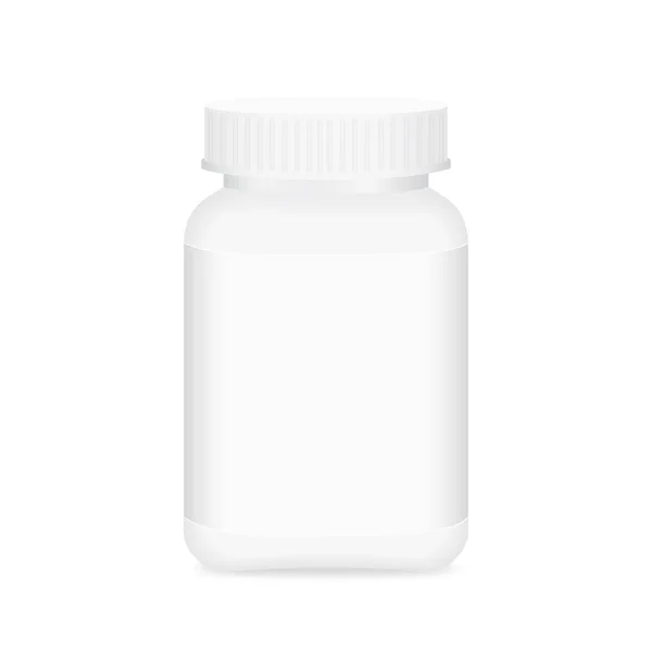 Fehér Gyógyszer Palack Fehér Címke Palack Műanyag Fehér Csomagolás Egyetlen — Stock Vector