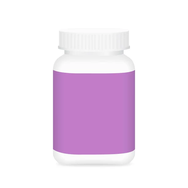 White Medicine Bottle Purple Label Bottle Plastic White Packaging Single — Stock Vector