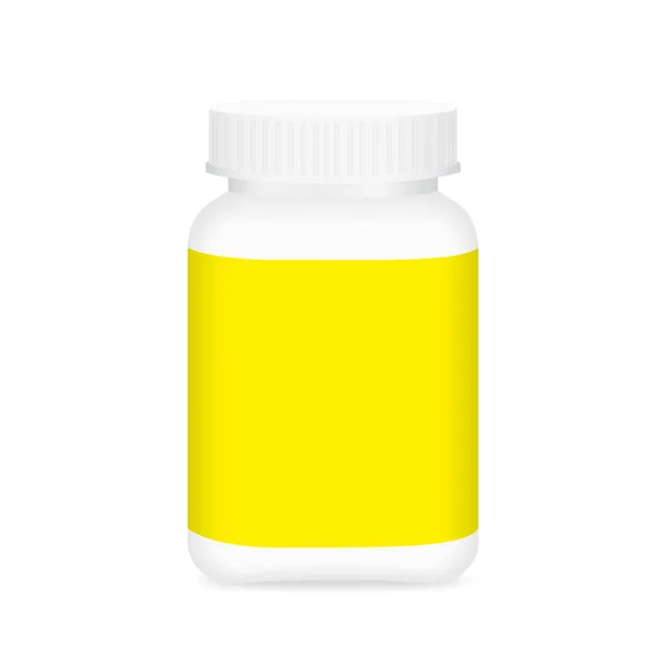 White Medicine Bottle Yellow Label Bottle Plastic White Packaging Single — Stock Vector