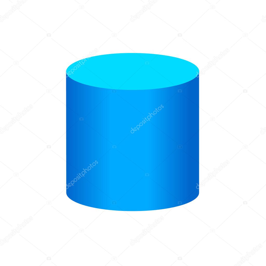 blue cylinder basic simple 3d shapes isolated on white background, geometric cylinder icon, 3d shape symbol cylinder, clip art geometric cylinder shape for kids learning