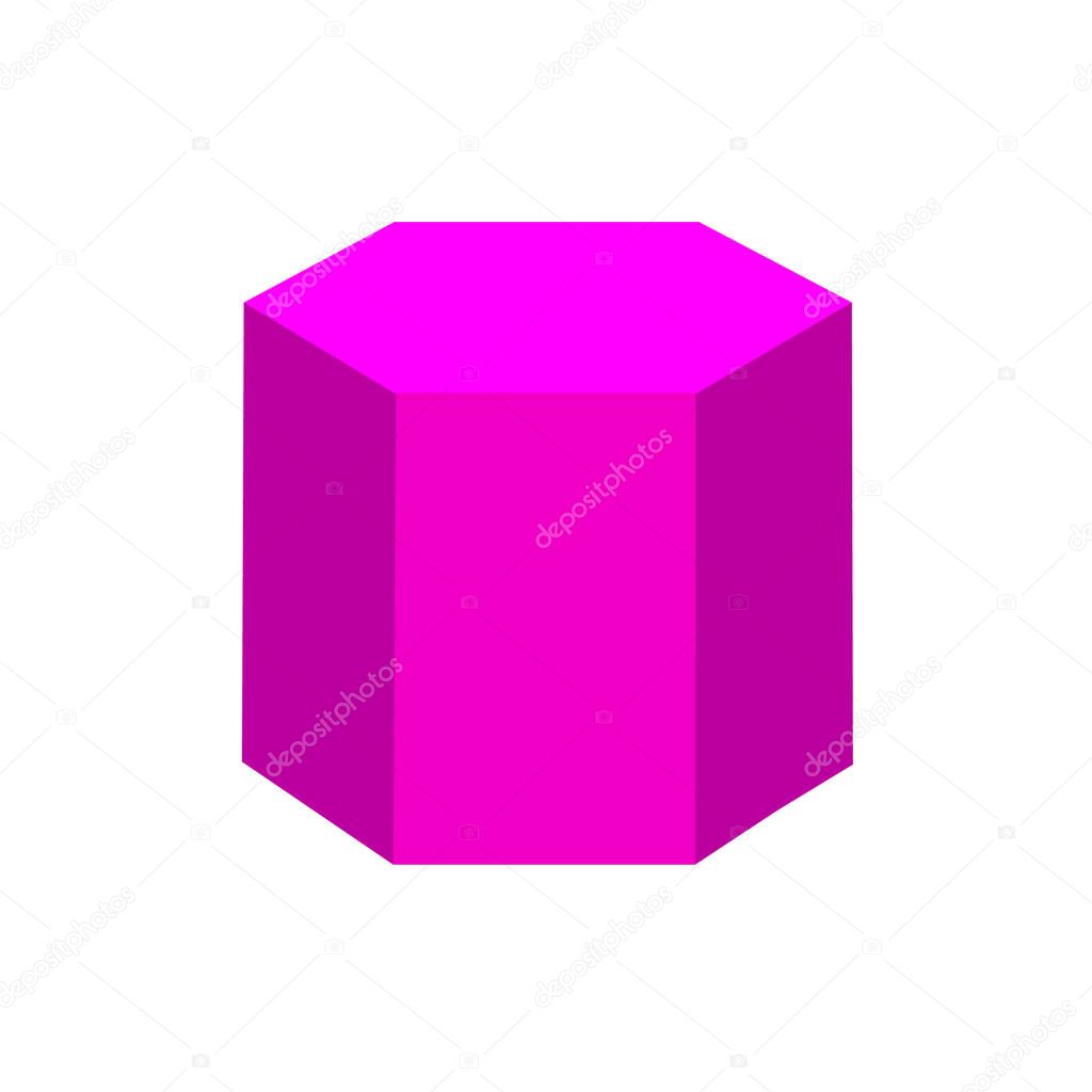 purple hexagonal prism basic simple 3d shapes isolated on white background, geometric hexagonal prism icon, 3d shape symbol hexagonal prism, clip art geometric hexagonal prism shape for kids learning