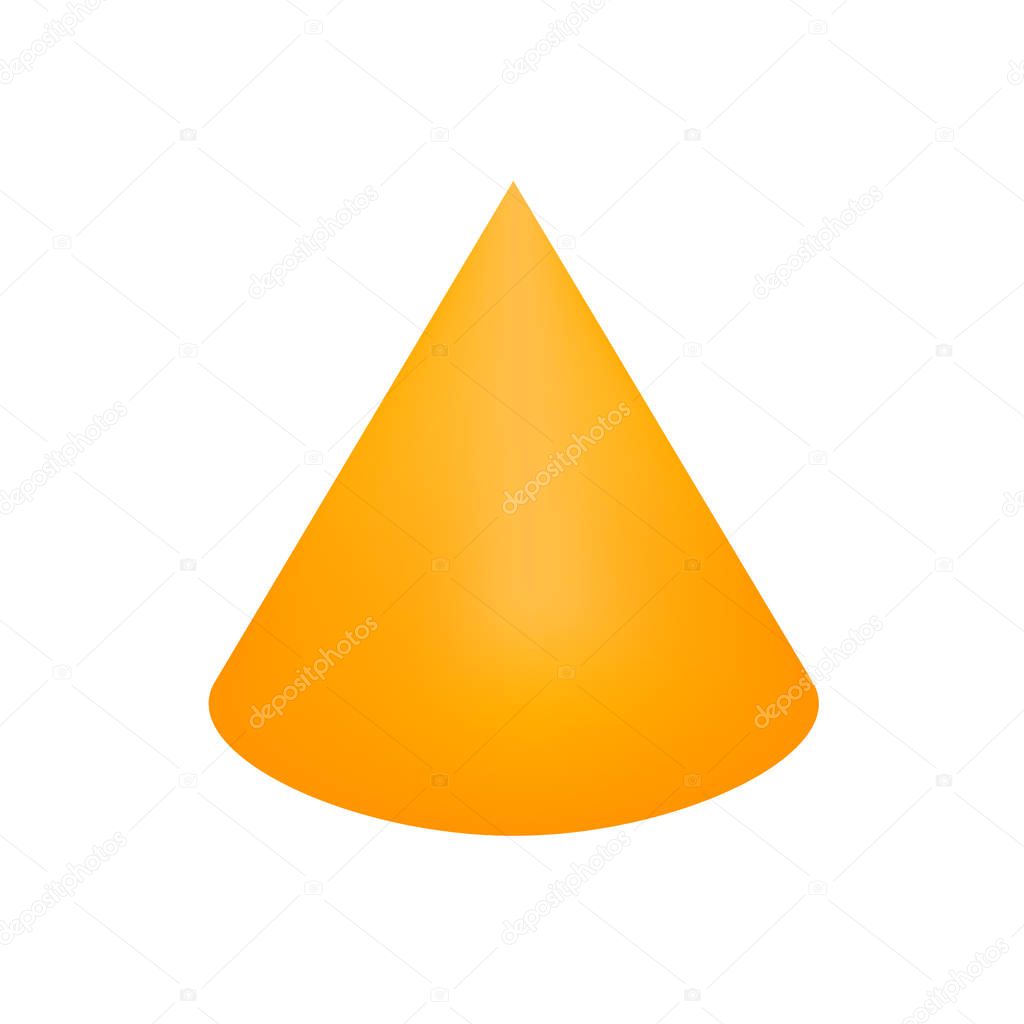 orange cone basic simple 3d shapes isolated on white background, geometric cone icon, 3d shape symbol cone, clip art geometric cone shape for kids learning