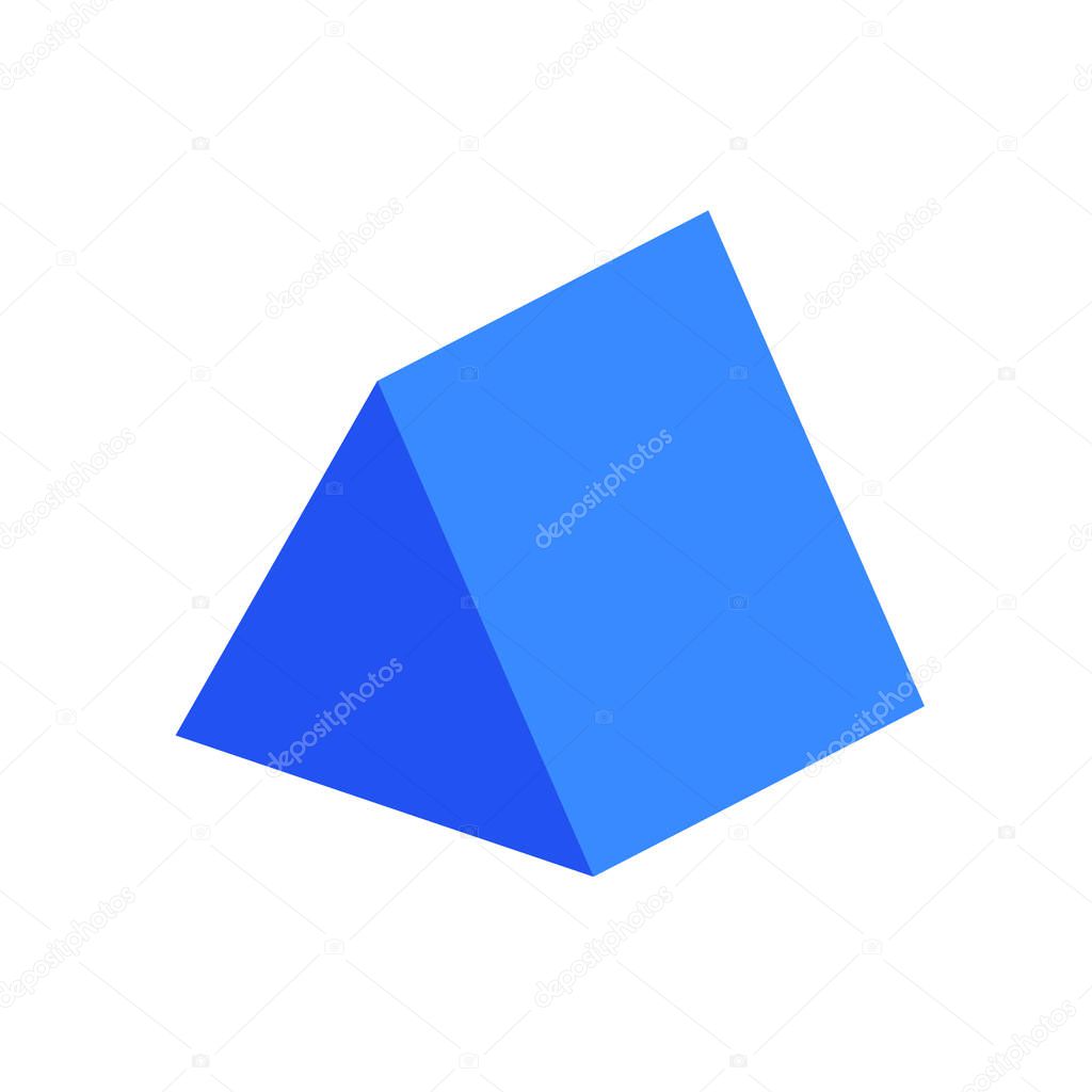 blue triangular prism basic simple 3d shape isolated on white background, geometric triangular prism icon, 3d shape symbol triangular prism, clip art geometric triangular prism shape for kids learning