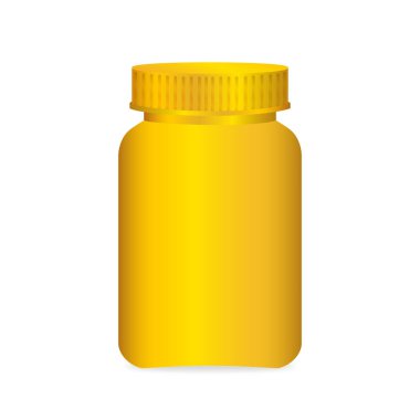 altın ilaç şişesi, şişe plastik altın ambalaj şablon tasarım izole beyaz arka plan için tek boş, ambalaj hap için paket şişe, ilaç, vitamin, ilaç tablet, ek