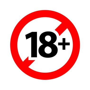 18 işaret uyarı sembolü beyaz arka plan üzerinde izole, üzerinde 18 artı sadece sansürlü, on sekiz yaş büyük yasak yetişkin içerik