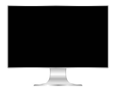 düz monitör siyah ekran bilgisayar ön, pc ekran dijital geniş ekran ve ince, monitör modern lcd simgesi, sembol 3d modern ekran, tam ekran masaüstü boş izole beyaz arka plan kadar mock
